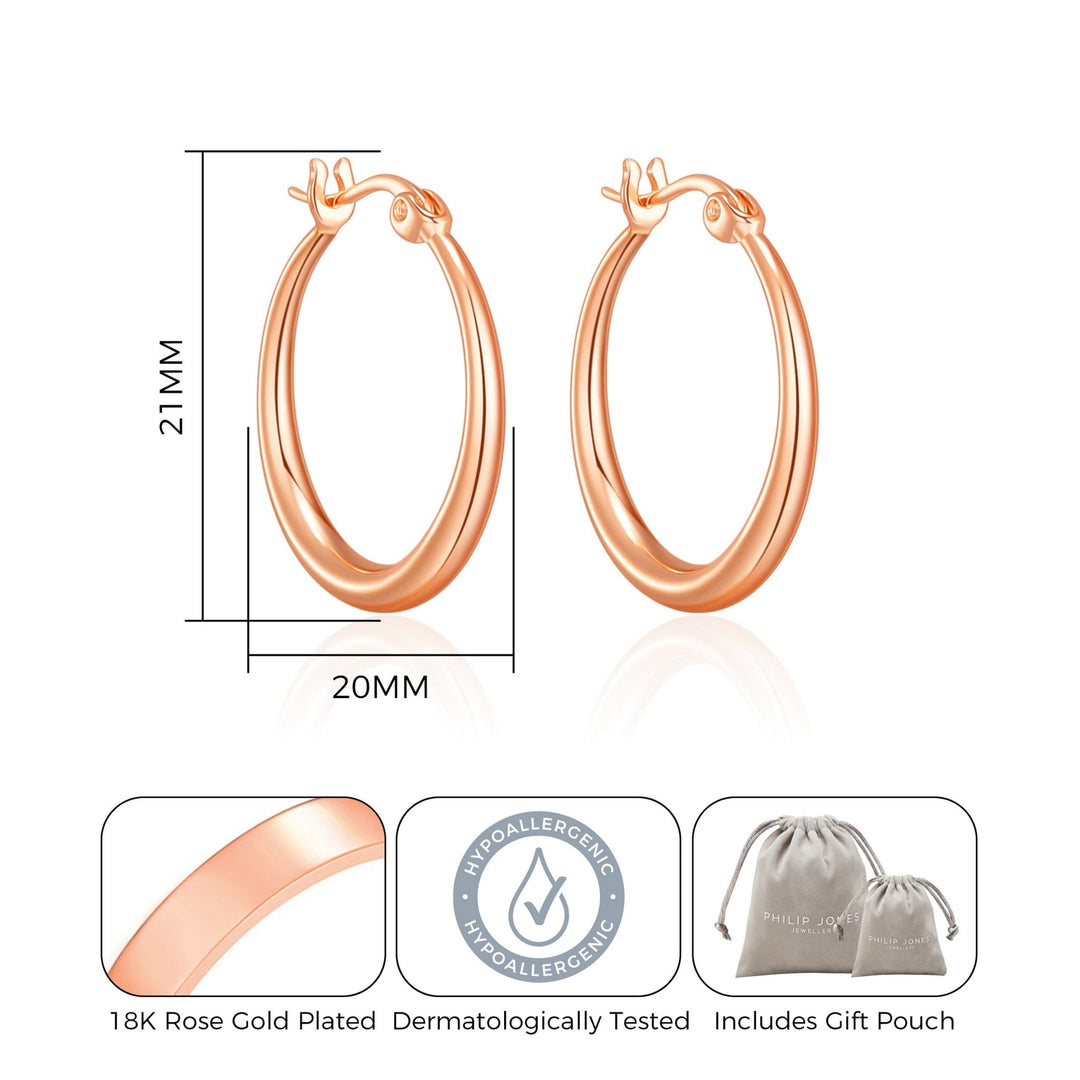 Rose Gold Plated 20mm Hoop Earrings - Philip Jones Jewellery