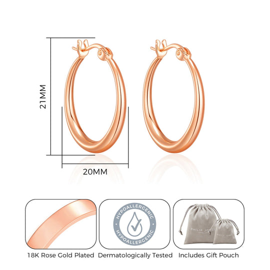 Rose Gold Plated 20mm Hoop Earrings - Philip Jones Jewellery