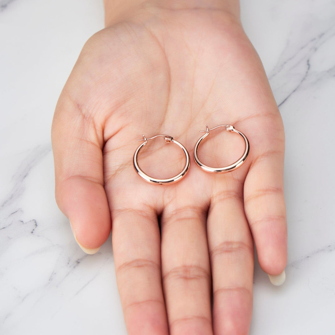 Rose Gold Plated 20mm Hoop Earrings - Philip Jones Jewellery