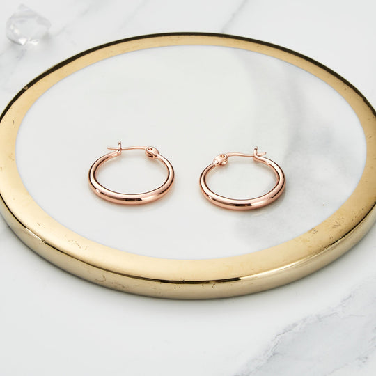 Rose Gold Plated 20mm Hoop Earrings - Philip Jones Jewellery
