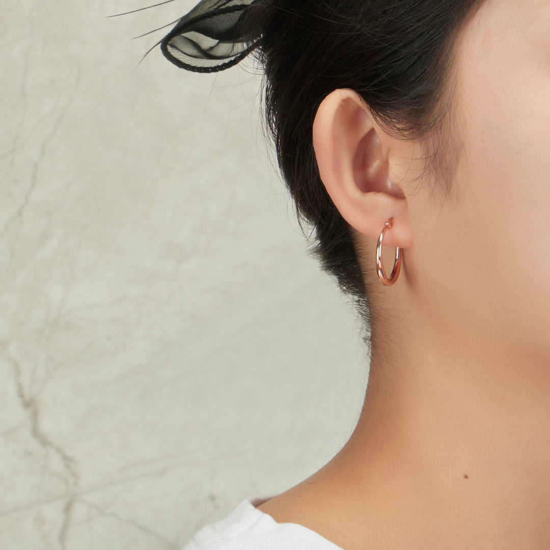 Rose Gold Plated 20mm Hoop Earrings - Philip Jones Jewellery