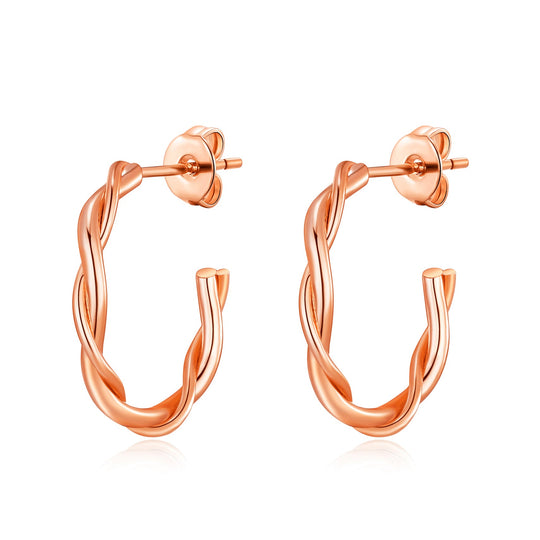 Rose Gold Plated 20mm Twisted Hoop Earrings - Philip Jones Jewellery