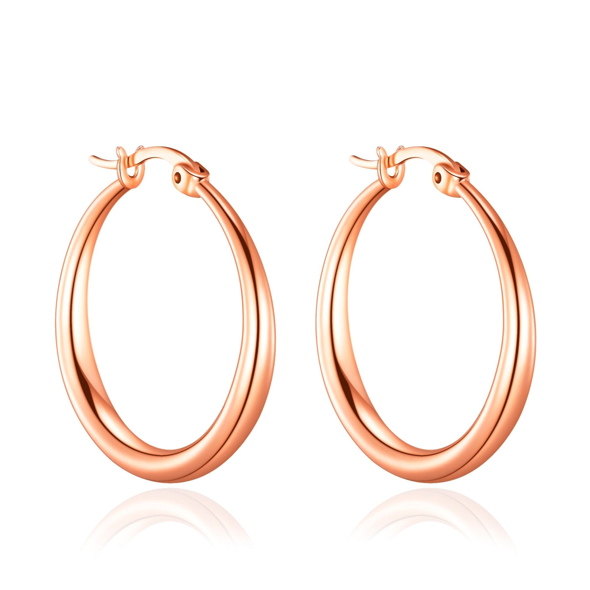 Rose Gold Plated 25mm Hoop Earrings - Philip Jones Jewellery