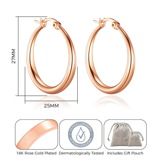 Rose Gold Plated 25mm Hoop Earrings - Philip Jones Jewellery