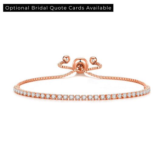 Rose Gold Plated 2mm Adjustable Tennis Bridal Bracelet Created with Zircondia® Crystals - Philip Jones Jewellery