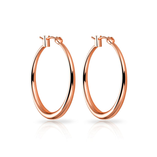 Rose Gold Plated 30mm Hoop Earrings - Philip Jones Jewellery