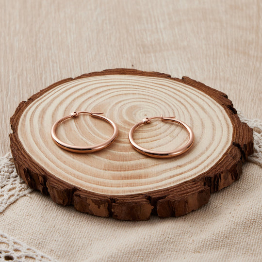 Rose Gold Plated 30mm Hoop Earrings - Philip Jones Jewellery