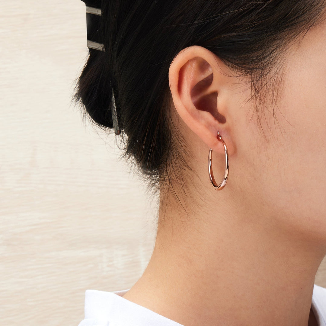 Rose Gold Plated 30mm Hoop Earrings - Philip Jones Jewellery