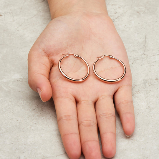 Rose Gold Plated 30mm Hoop Earrings - Philip Jones Jewellery