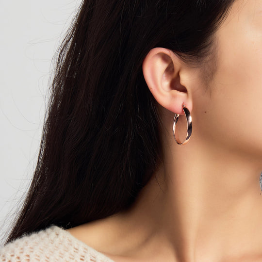 Rose Gold Plated 30mm Oval Hoop Earrings - Philip Jones Jewellery