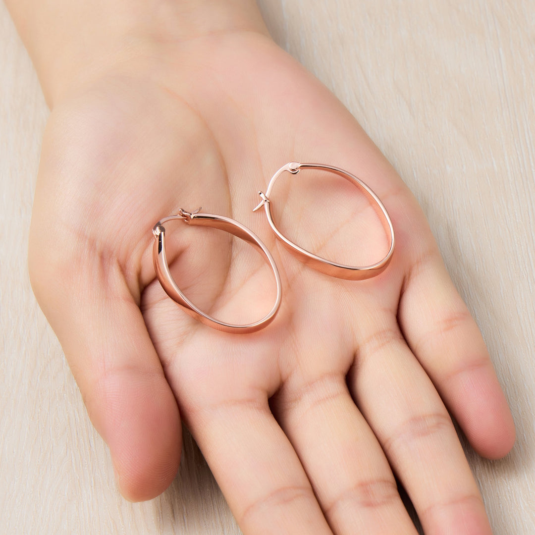 Rose Gold Plated 30mm Oval Hoop Earrings - Philip Jones Jewellery