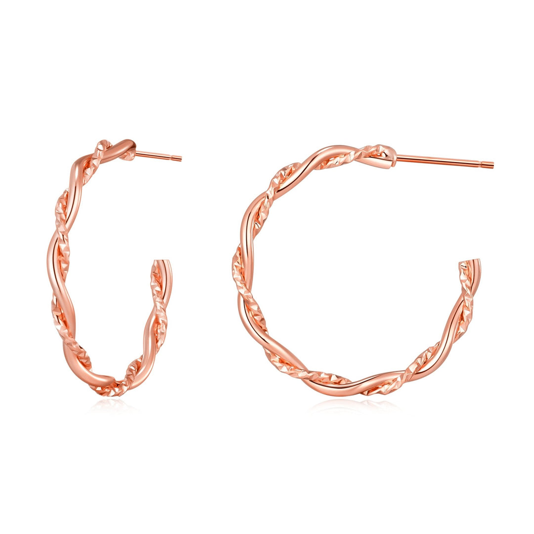 Rose Gold Plated 30mm Twisted Diamond Cut Hoop Earrings - Philip Jones Jewellery