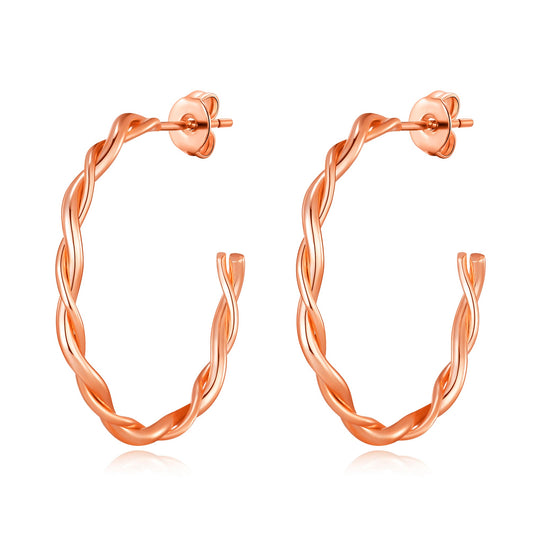 Rose Gold Plated 30mm Twisted Hoop Earrings - Philip Jones Jewellery