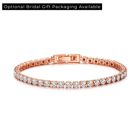 Rose Gold Plated 3mm Bridal Tennis Bracelet Created with Zircondia® Crystals - Philip Jones Jewellery