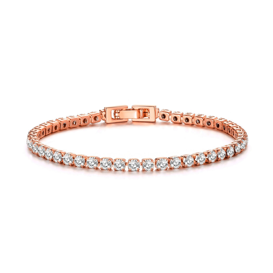 Rose Gold Plated 3mm Tennis Bracelet Created with Zircondia® Crystals - Philip Jones Jewellery