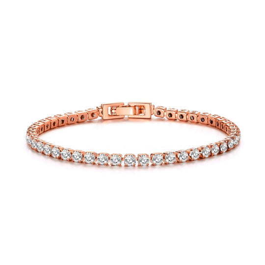 Rose Gold Plated 3mm Tennis Bracelet Created with Zircondia® Crystals - Philip Jones Jewellery