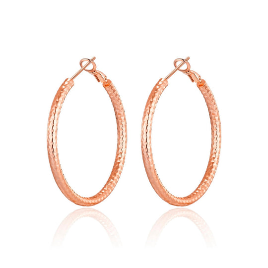 Rose Gold Plated 40mm Diamond Cut Hoop Earrings - Philip Jones Jewellery