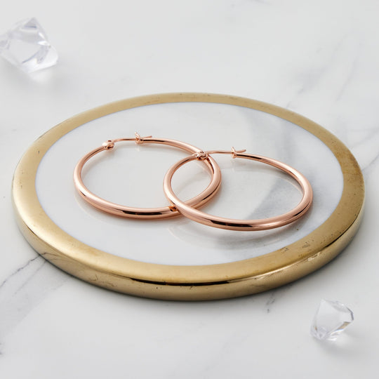 Rose Gold Plated 40mm Hoop Earrings - Philip Jones Jewellery