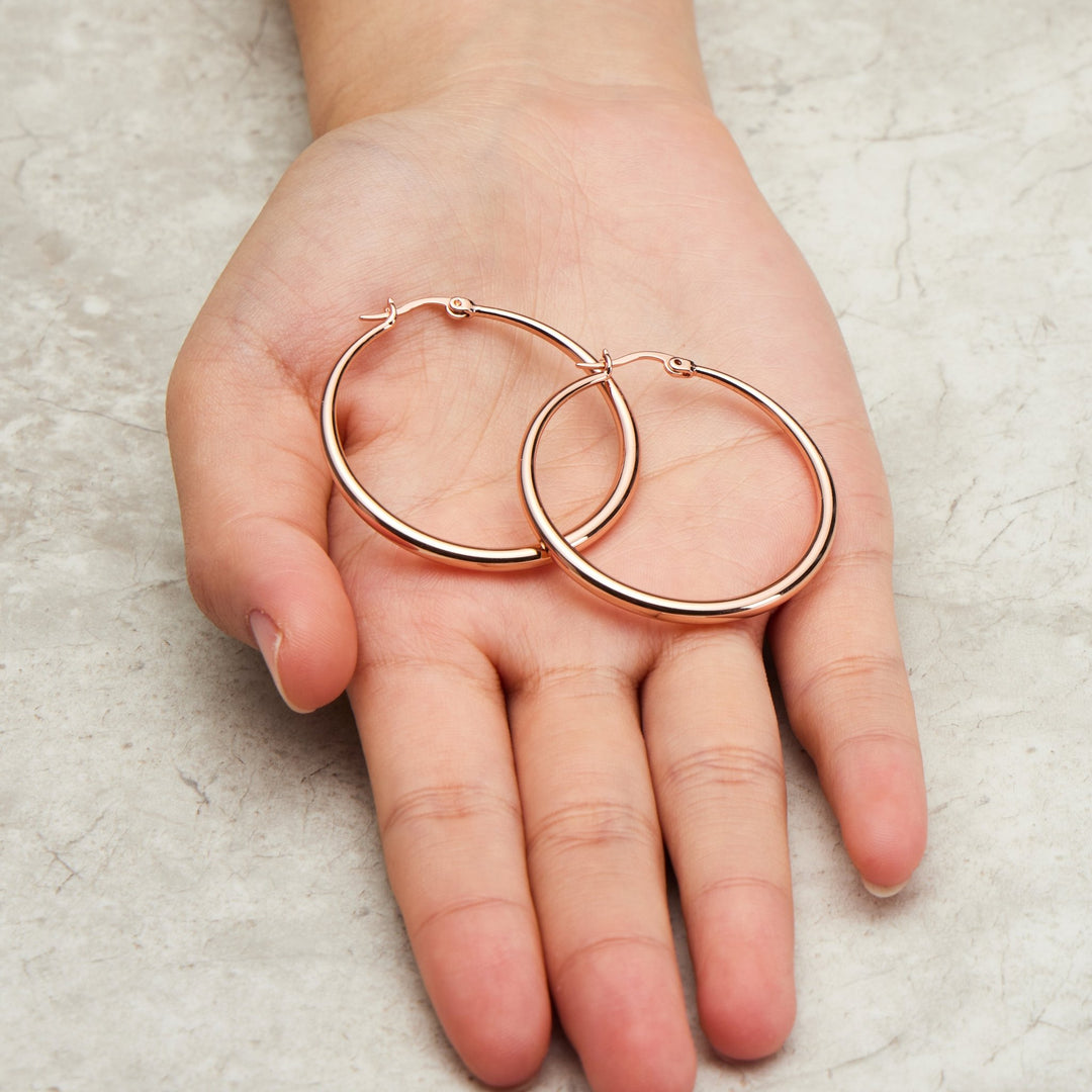 Rose Gold Plated 40mm Hoop Earrings - Philip Jones Jewellery