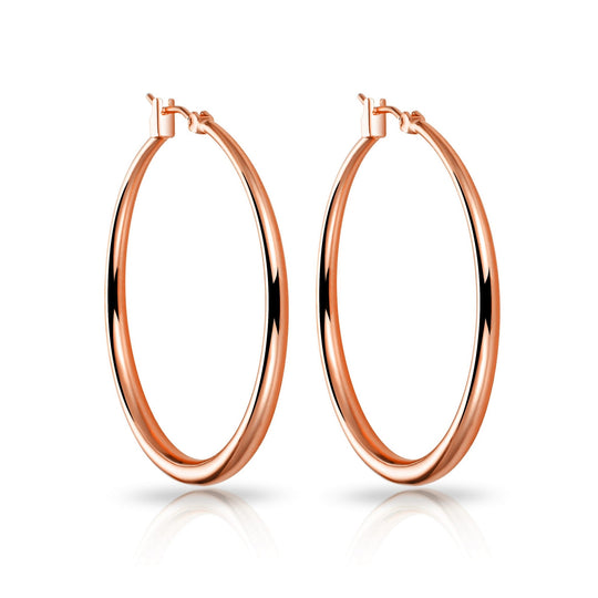 Rose Gold Plated 40mm Hoop Earrings - Philip Jones Jewellery