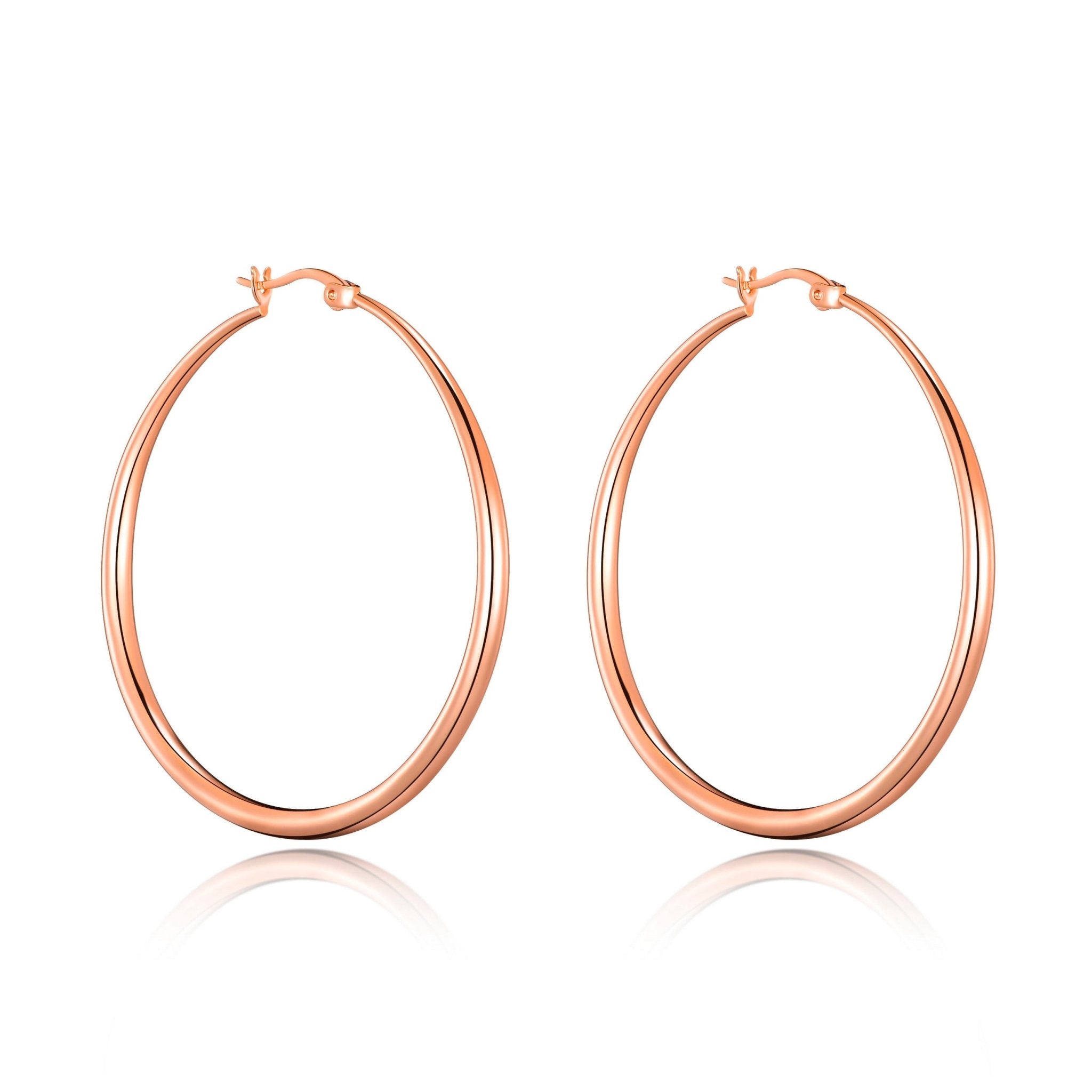 Rose Gold Plated 50mm Hoop Earrings - Philip Jones Jewellery