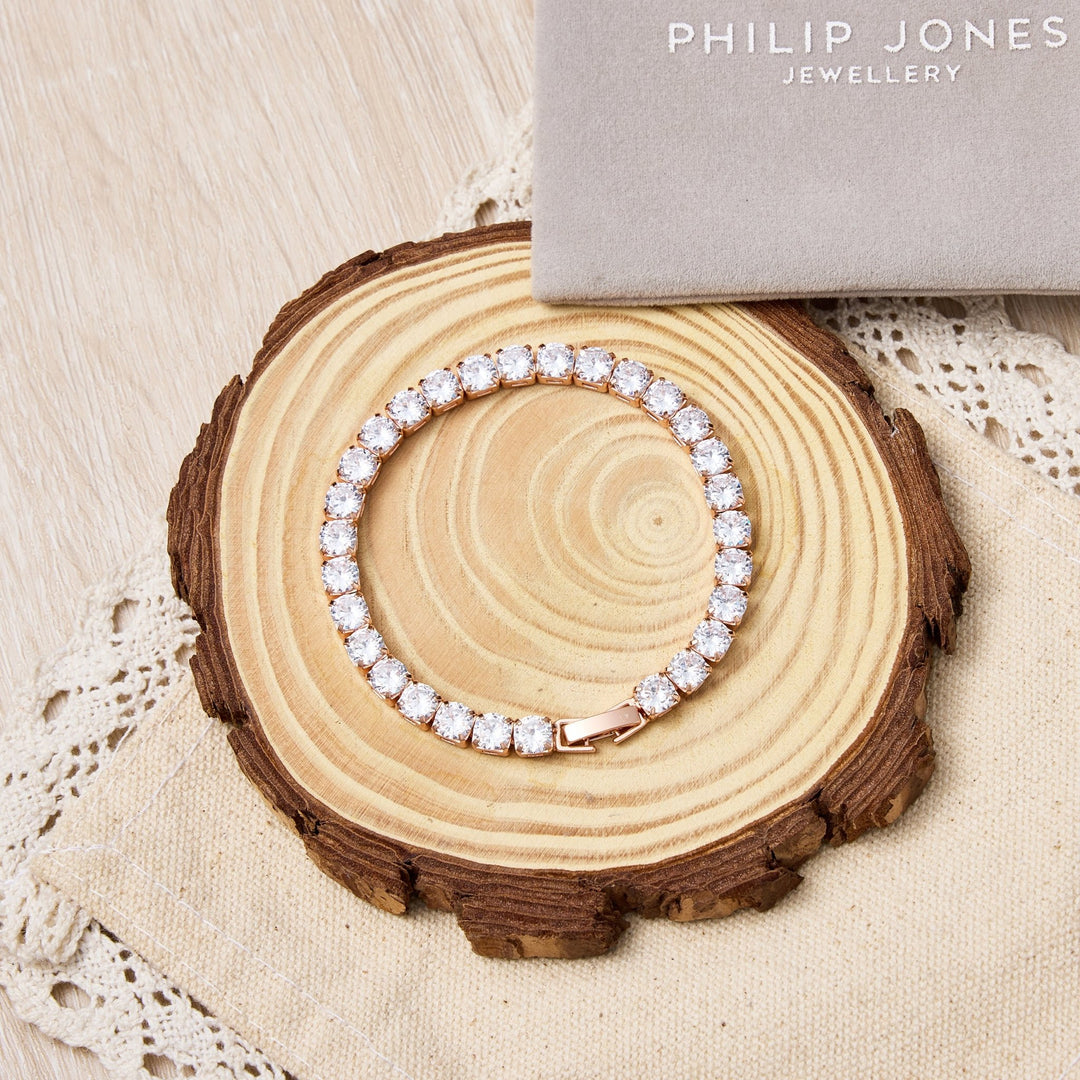 Rose Gold Plated 5mm Tennis Bracelet Created with Zircondia® Crystals - Philip Jones Jewellery
