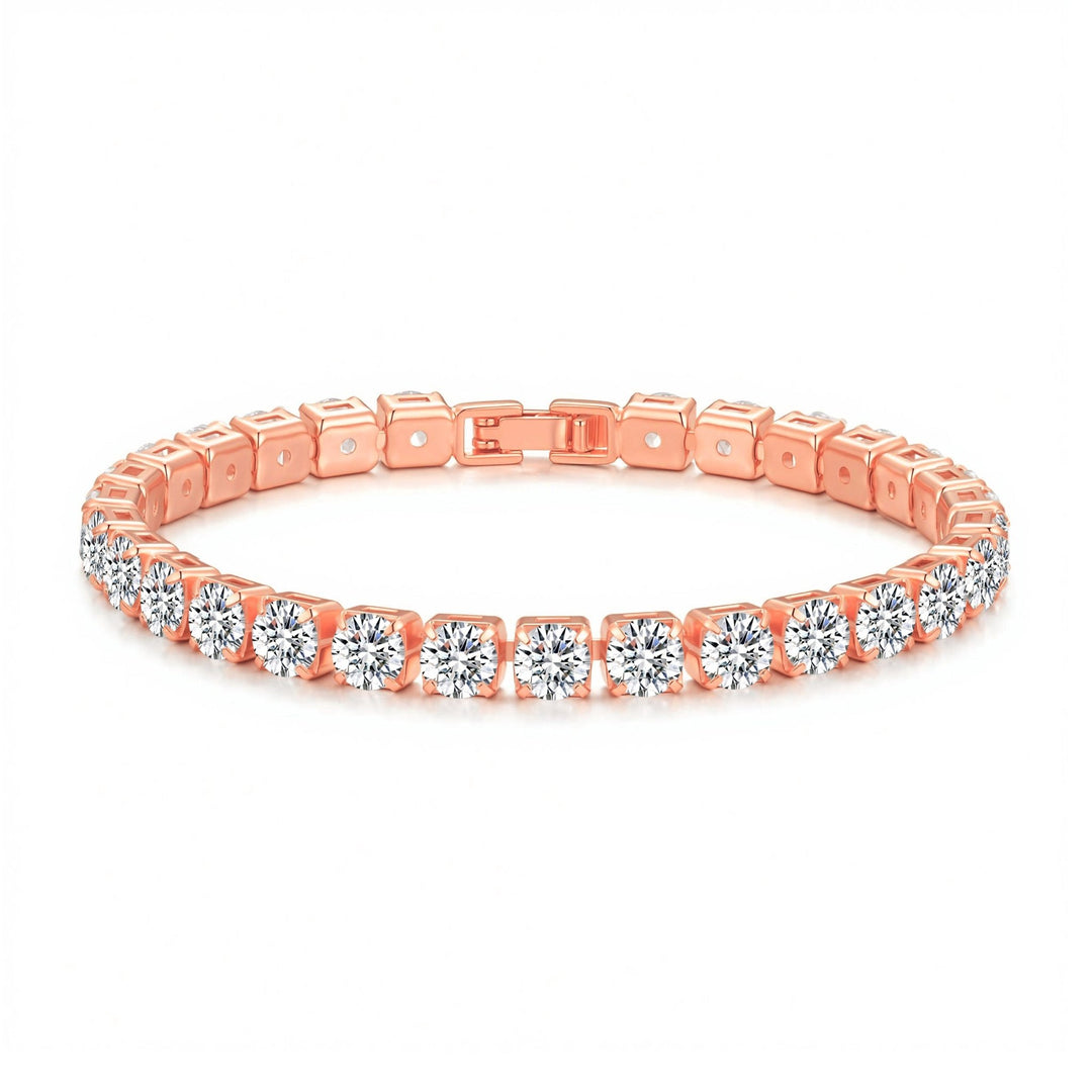 Rose Gold Plated 5mm Tennis Bracelet Created with Zircondia® Crystals - Philip Jones Jewellery