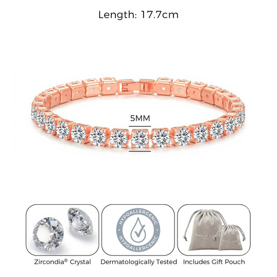 Rose Gold Plated 5mm Tennis Bracelet Created with Zircondia® Crystals - Philip Jones Jewellery