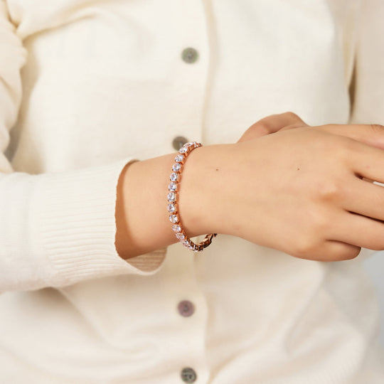 Rose Gold Plated 5mm Tennis Bracelet Created with Zircondia® Crystals - Philip Jones Jewellery