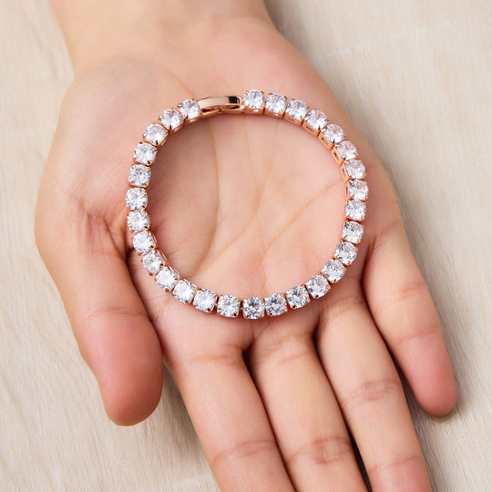 Rose Gold Plated 5mm Tennis Bracelet Created with Zircondia® Crystals - Philip Jones Jewellery