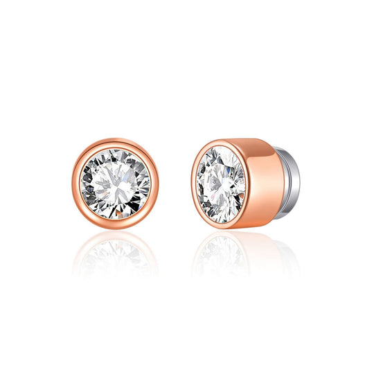 Rose Gold Plated 6mm Magnetic Clip On Earrings Created with Zircondia® Crystals - Philip Jones Jewellery