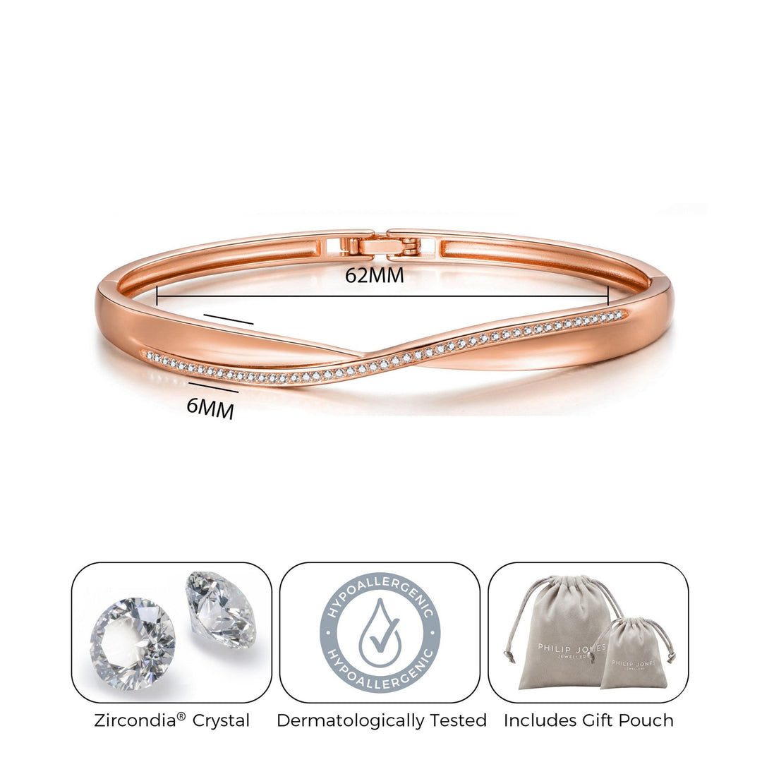 Rose Gold Plated Arc Bangle Created with Zircondia® Crystals (7 Inch) - Philip Jones Jewellery