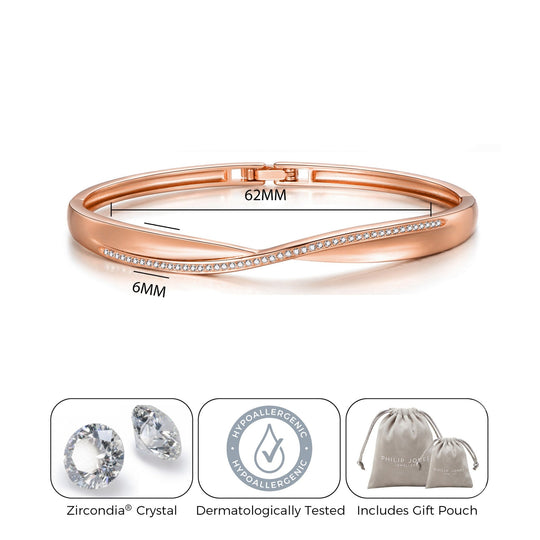 Rose Gold Plated Arc Bangle Created with Zircondia® Crystals (7 Inch) - Philip Jones Jewellery