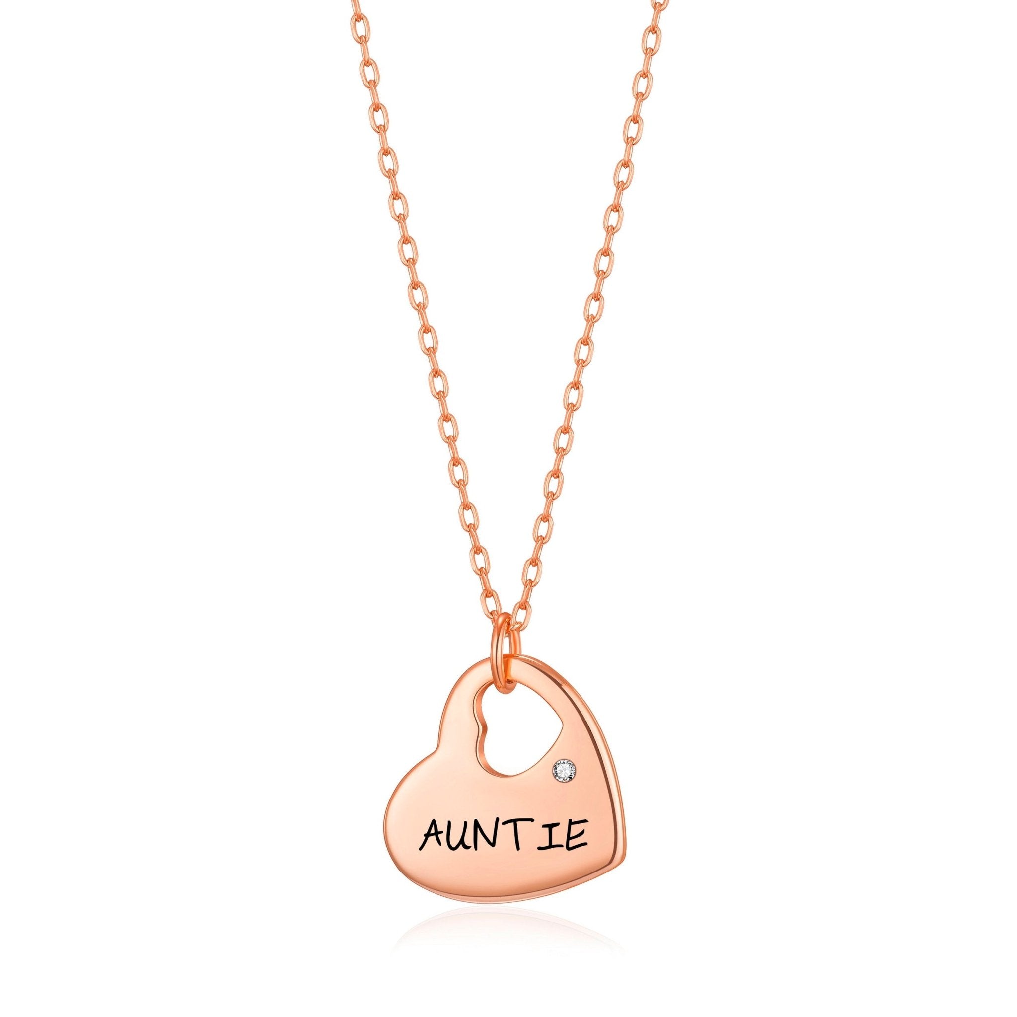 Rose Gold Plated Auntie Heart Necklace Created with Zircondia® Crystals - Philip Jones Jewellery