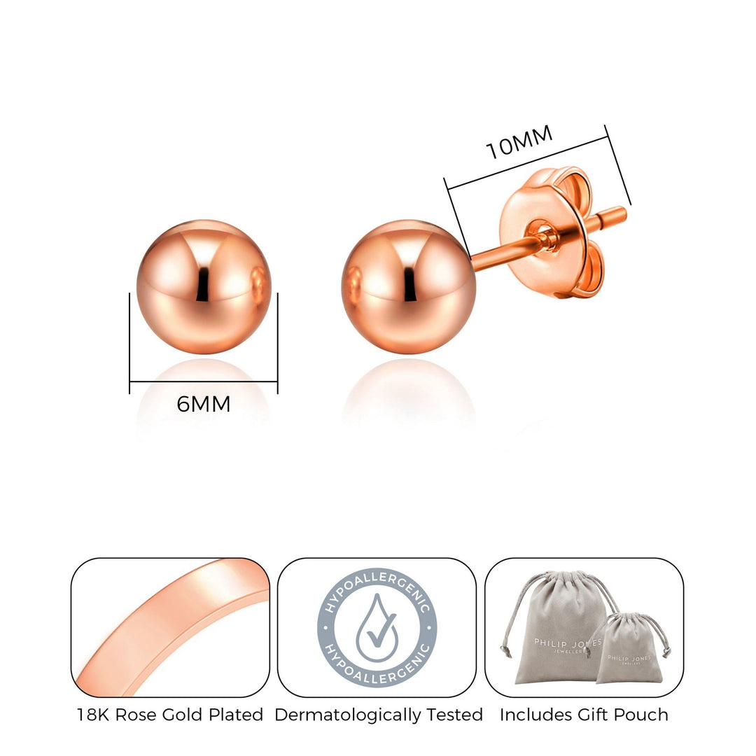 Rose Gold Plated Ball Stud Earrings - Philip Jones Jewellery