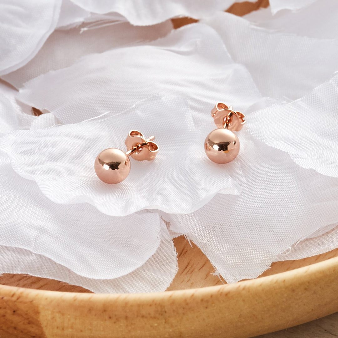 Rose Gold Plated Ball Stud Earrings - Philip Jones Jewellery