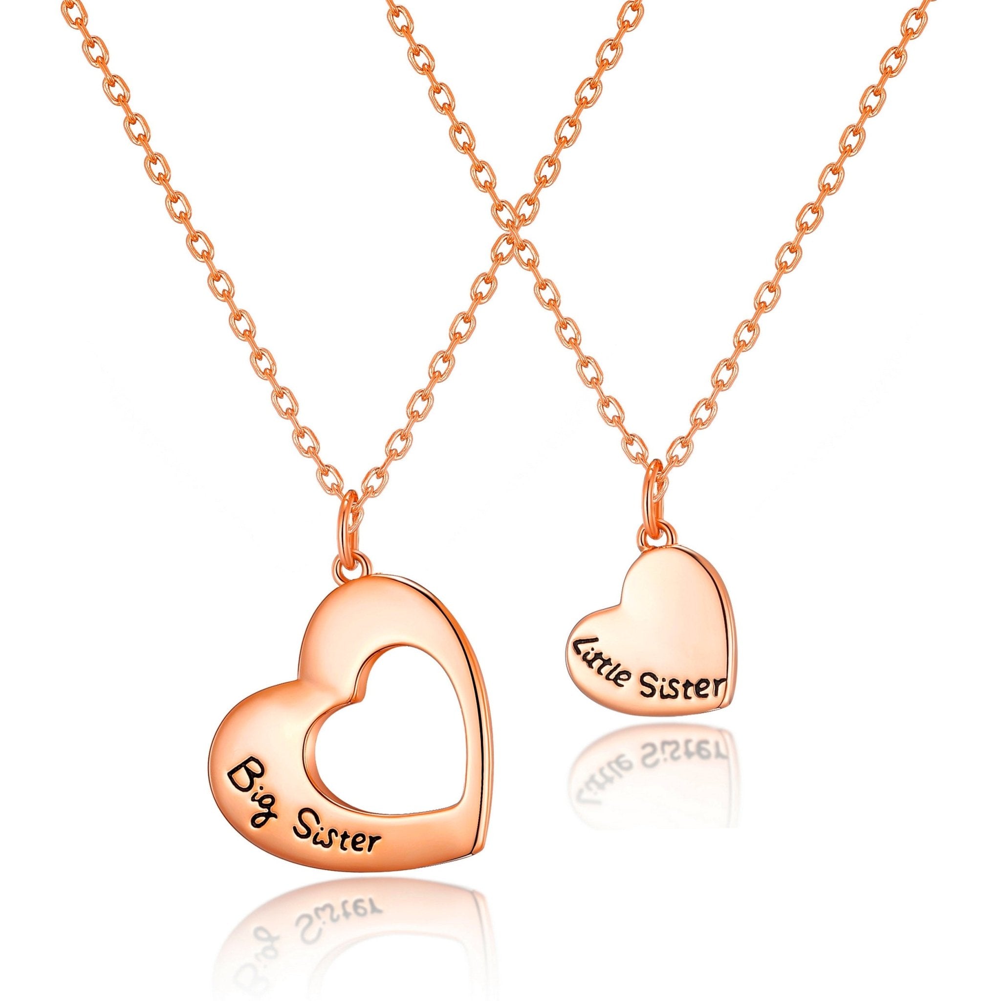 Rose Gold Plated Big Sister and Little Sister Necklace Set with Quote Card - Philip Jones Jewellery