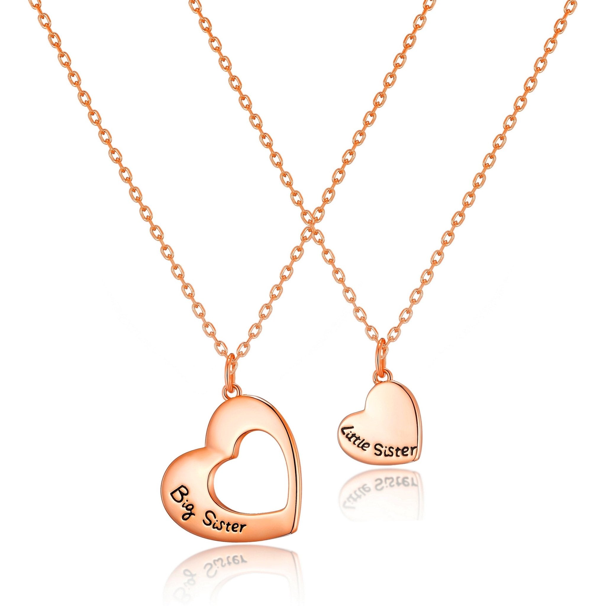 Rose Gold Plated Big Sister and Little Sister Necklace Set with Quote Card - Philip Jones Jewellery