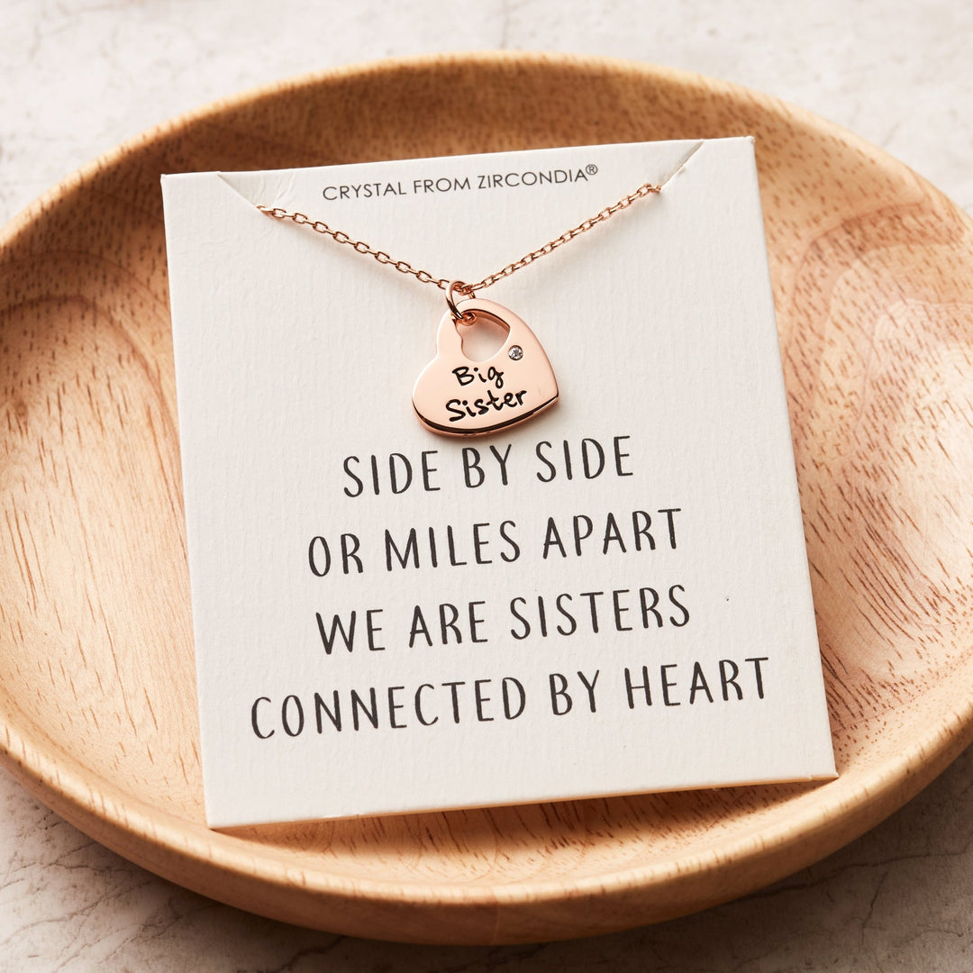 Rose Gold Plated Big Sister Heart Necklace with Quote Card Created with Zircondia® Crystals - Philip Jones Jewellery
