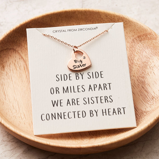 Rose Gold Plated Big Sister Heart Necklace with Quote Card Created with Zircondia® Crystals - Philip Jones Jewellery