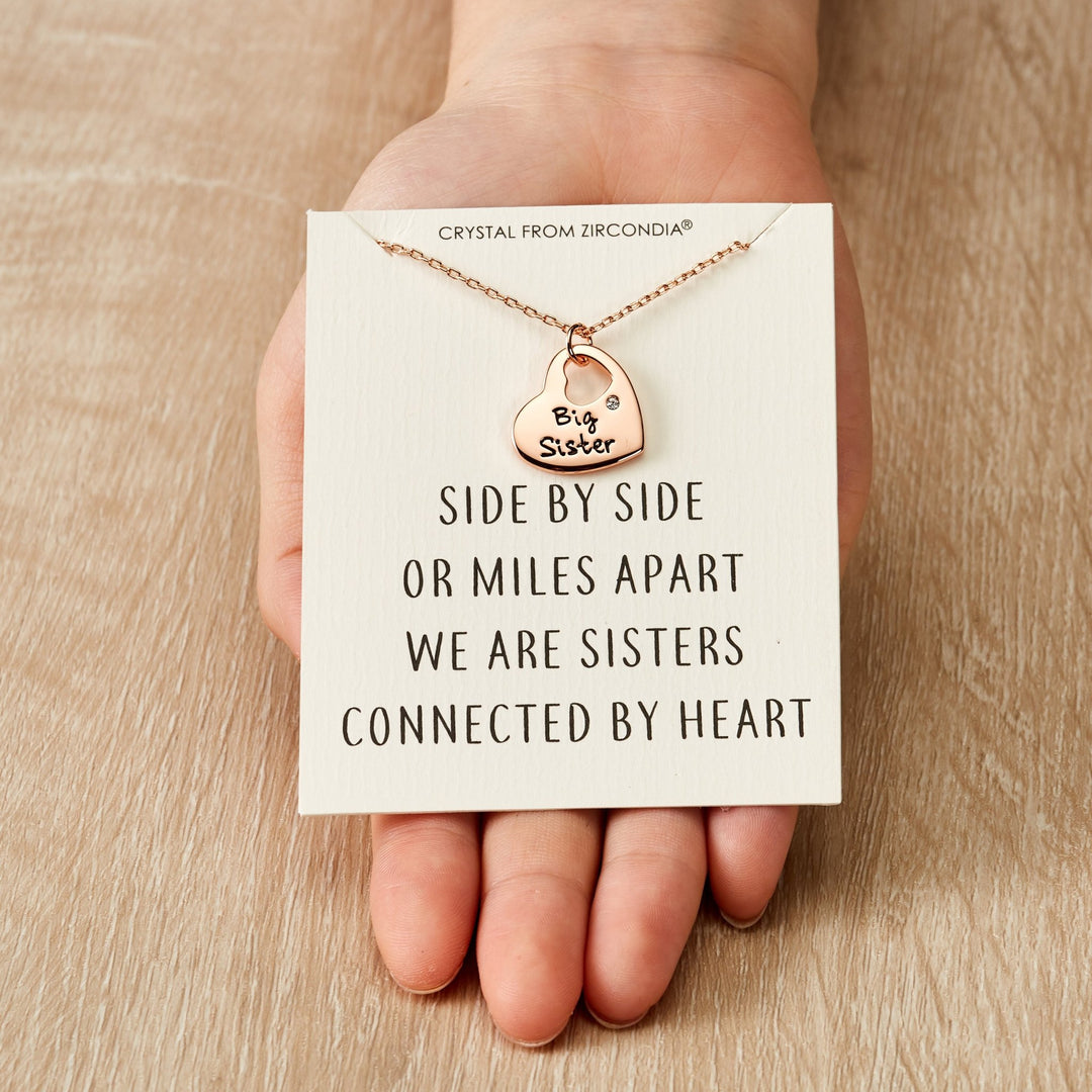 Rose Gold Plated Big Sister Heart Necklace with Quote Card Created with Zircondia® Crystals - Philip Jones Jewellery
