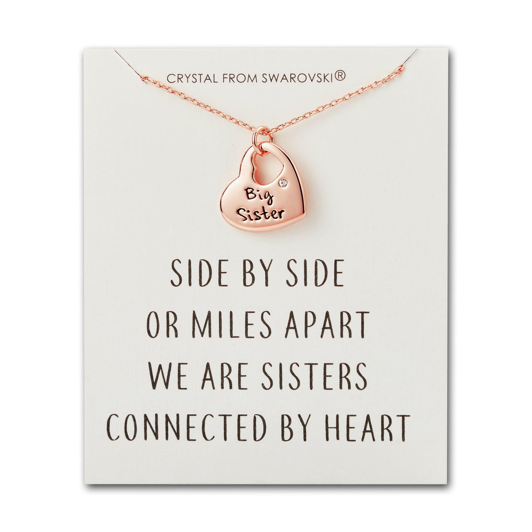 Rose Gold Plated Big Sister Heart Necklace with Quote Card Created with Zircondia® Crystals - Philip Jones Jewellery