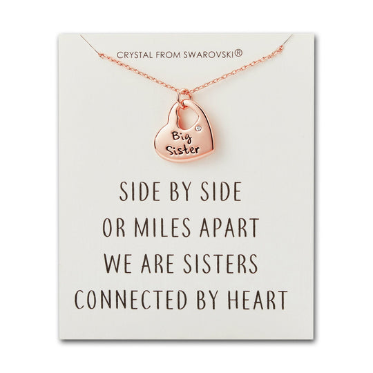 Rose Gold Plated Big Sister Heart Necklace with Quote Card Created with Zircondia® Crystals - Philip Jones Jewellery