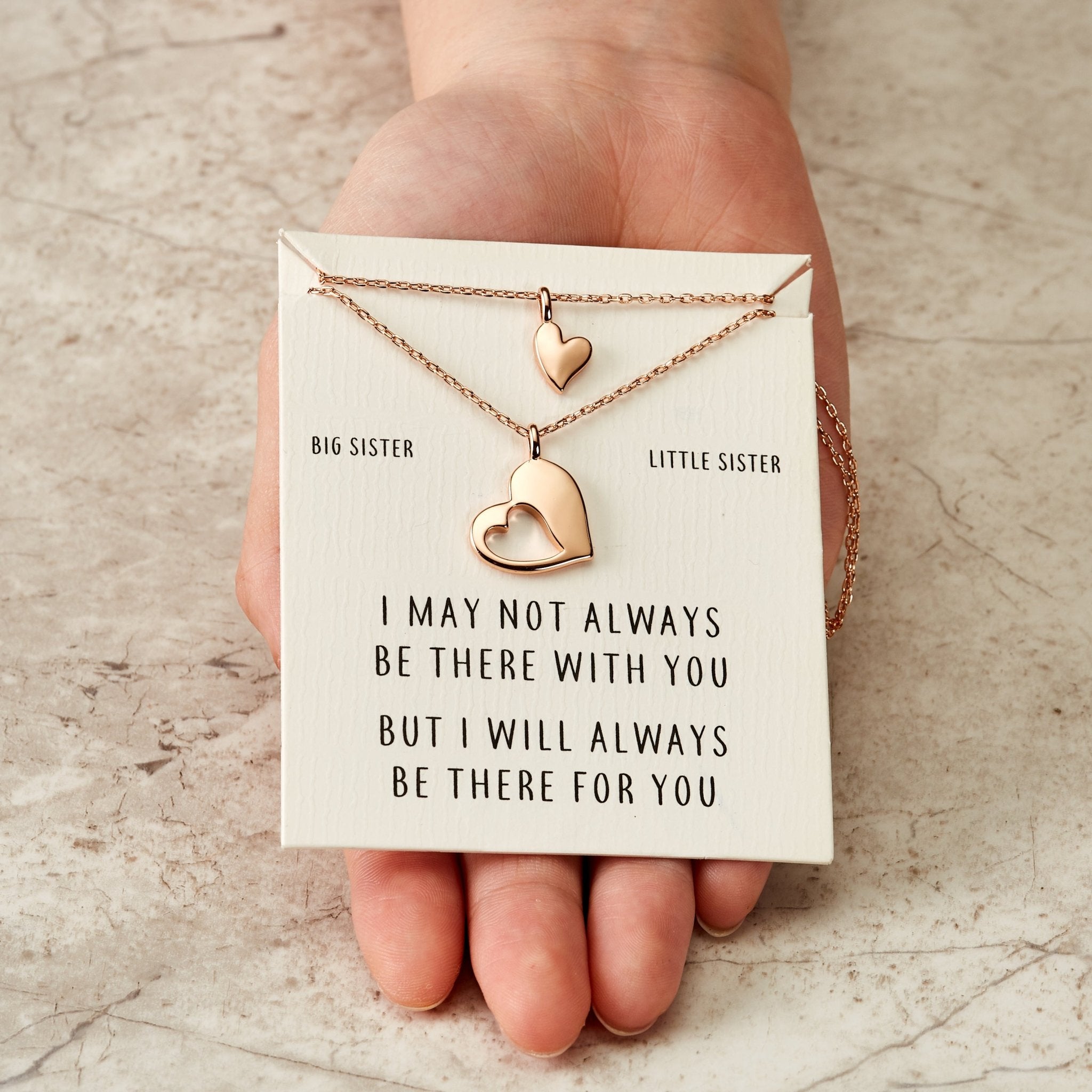 Rose Gold Plated Big Sister Little Sister Piece of My Heart Necklace Set - Philip Jones Jewellery