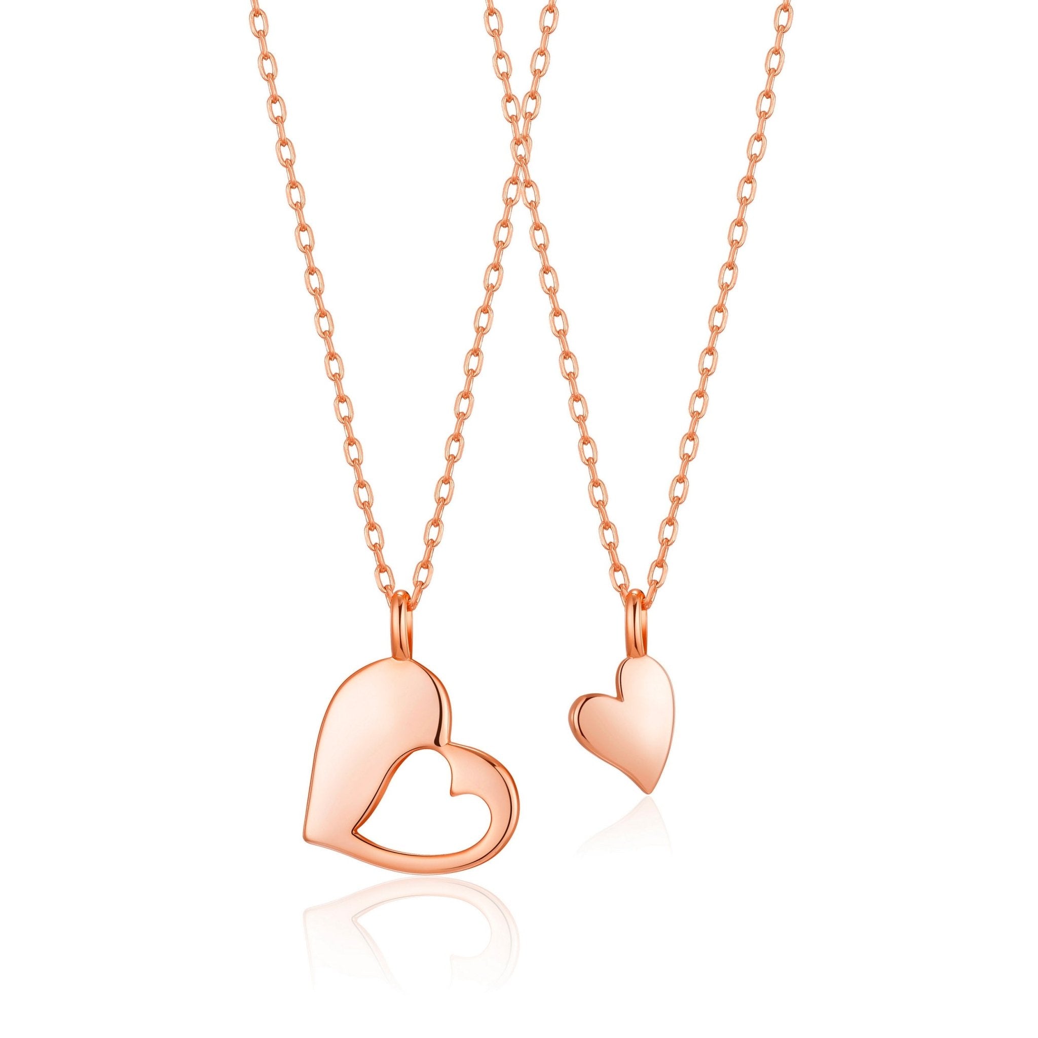 Rose Gold Plated Big Sister Little Sister Piece of My Heart Necklace Set - Philip Jones Jewellery