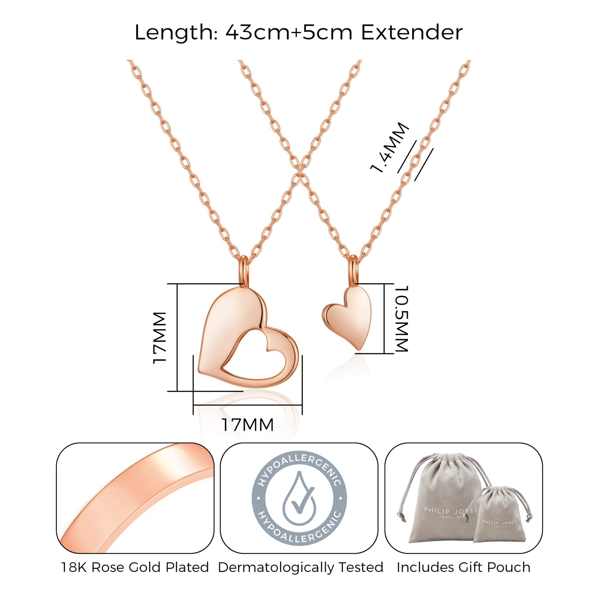 Rose Gold Plated Big Sister Little Sister Piece of My Heart Necklace Set - Philip Jones Jewellery