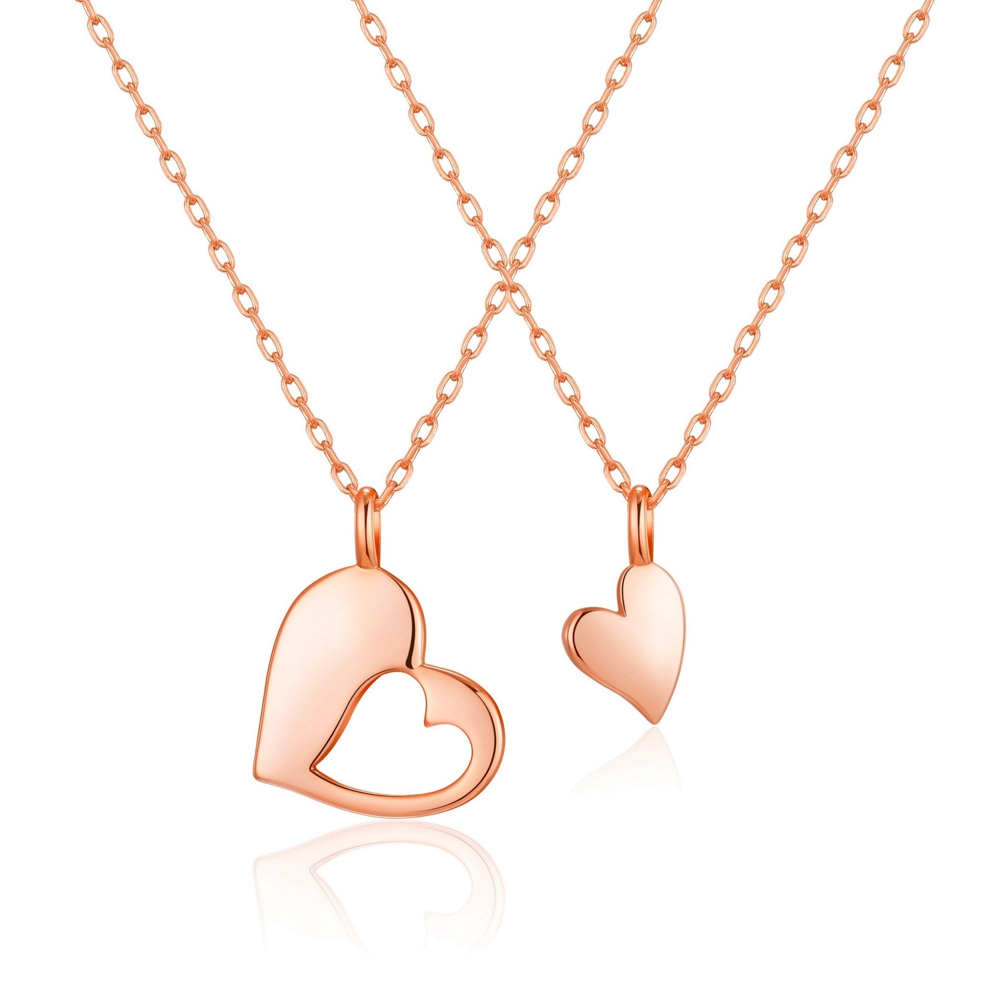 Rose Gold Plated Big Sister Little Sister Piece of My Heart Necklace Set - Philip Jones Jewellery