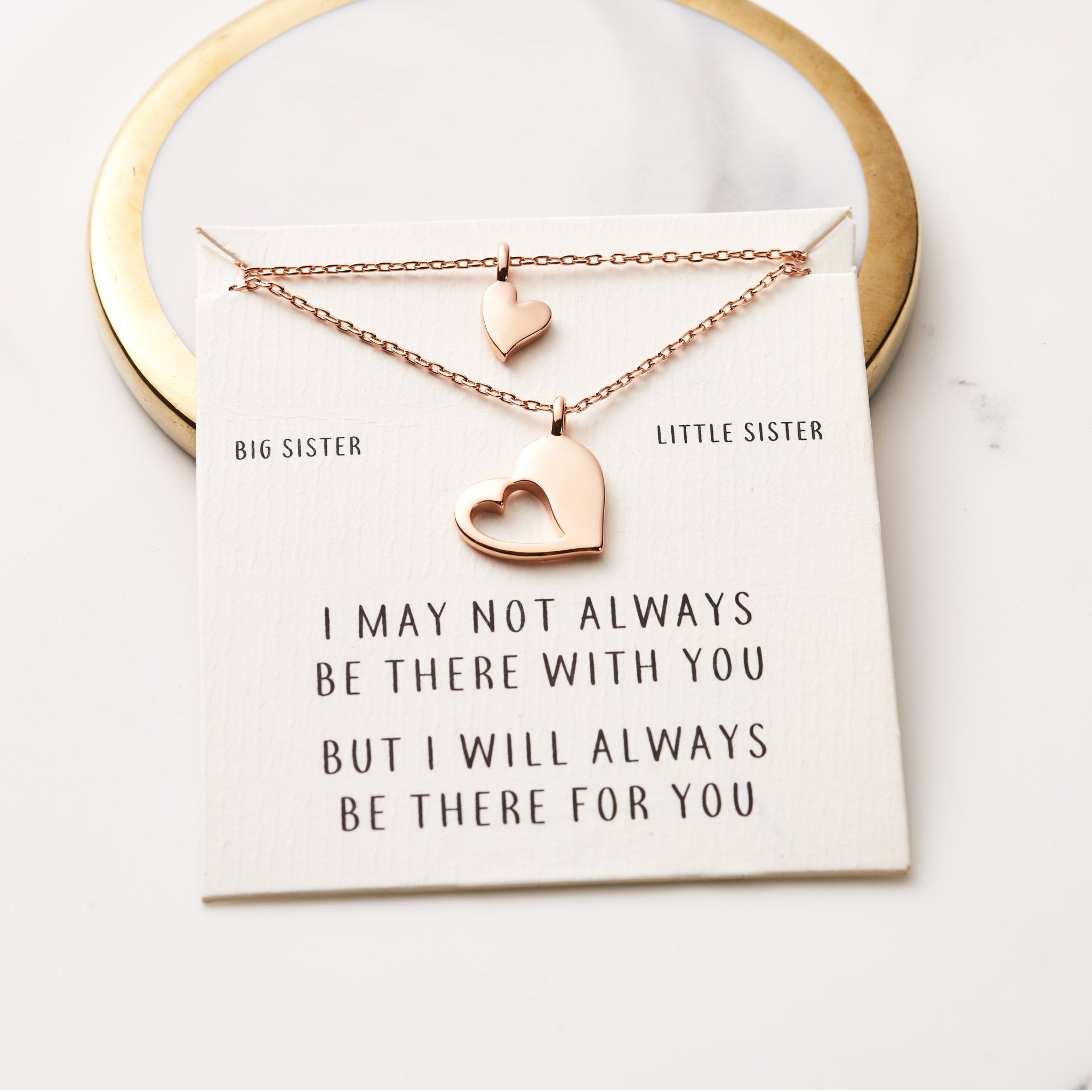 Rose Gold Plated Big Sister Little Sister Piece of My Heart Necklace Set - Philip Jones Jewellery