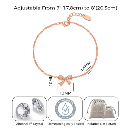 Rose Gold Plated Bow Bracelet Created with Zircondia® Crystals - Philip Jones Jewellery