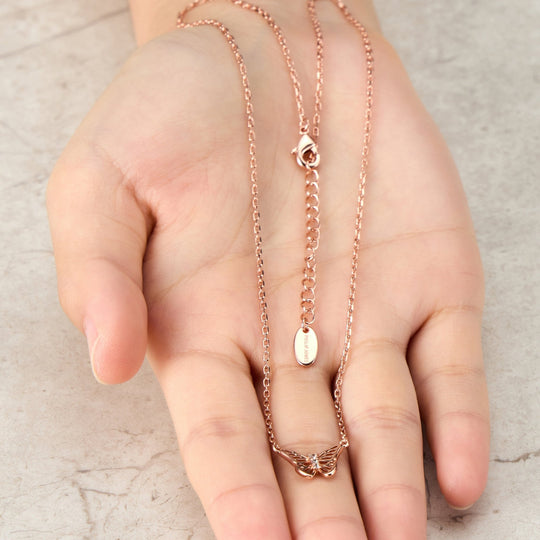 Rose Gold Plated Butterfly Necklace Created with Zircondia® Crystals - Philip Jones Jewellery